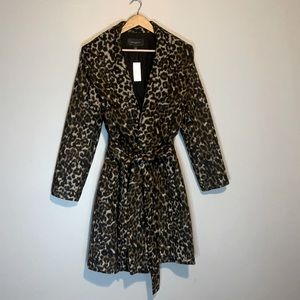 NWT Ann Taylor Leopard Print coat with waist tie L